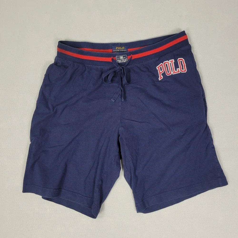 Polo Ralph Lauren Mens Navy Blue Sleep Shorts Size Large Big Logo Drawstring